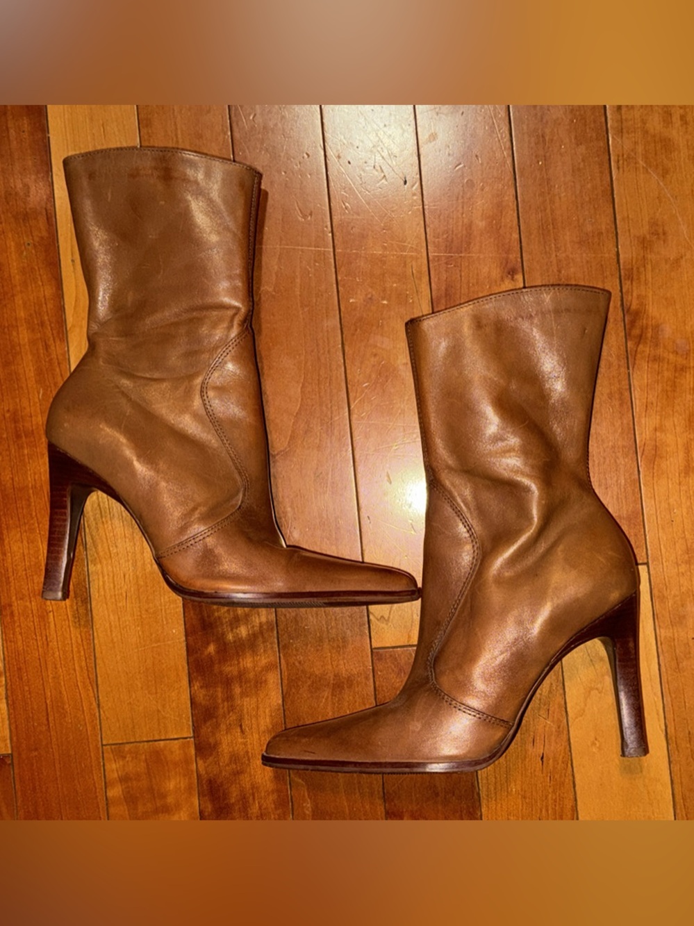 Vintage Y2K Bakers Brown Leather Pointed-Toe Mid-Calf Heeled Boots